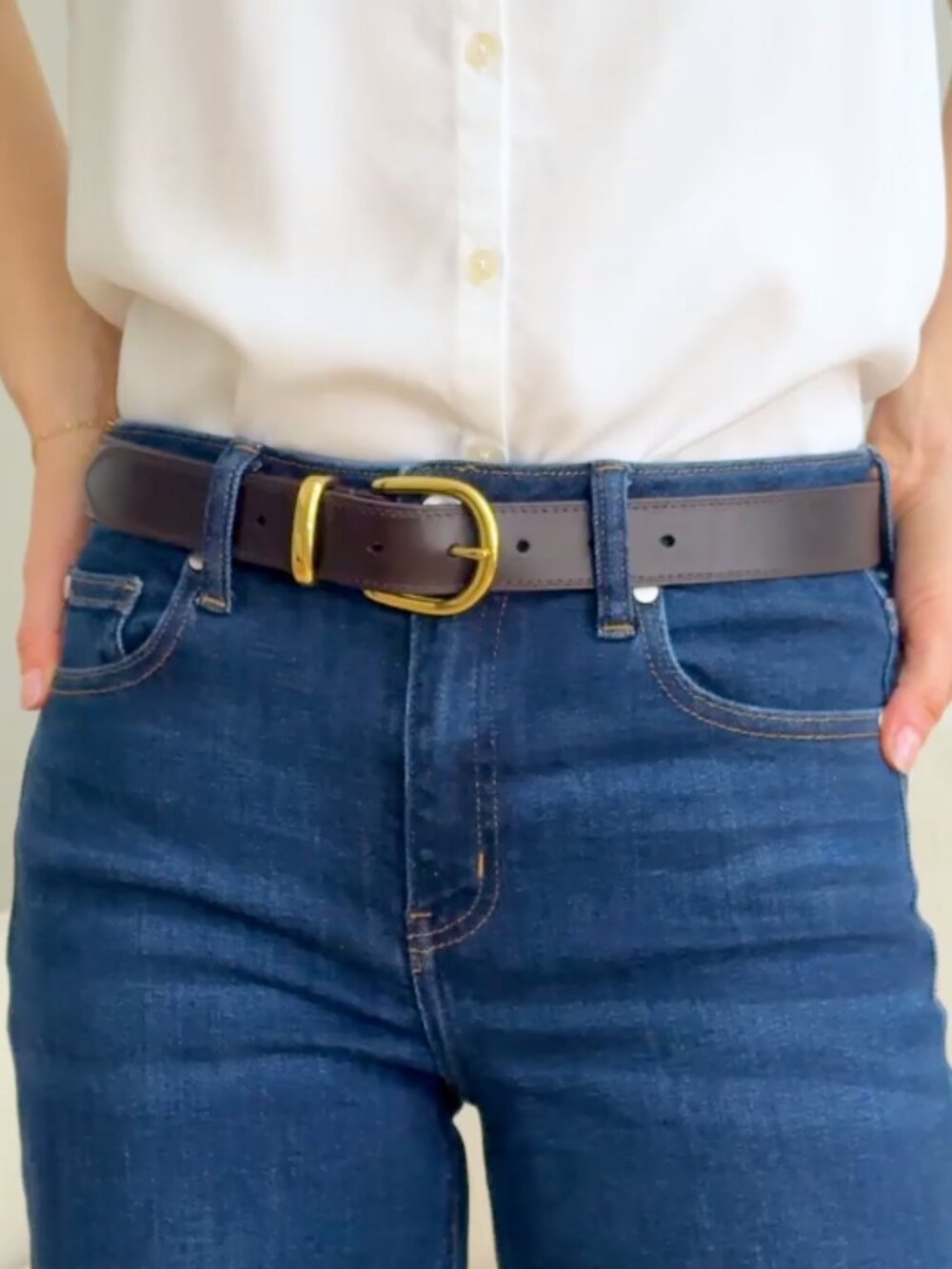 NWT Quince Allegra European Leather Belt in Expresso Brown Size Extra Small - Picture 3 of 6